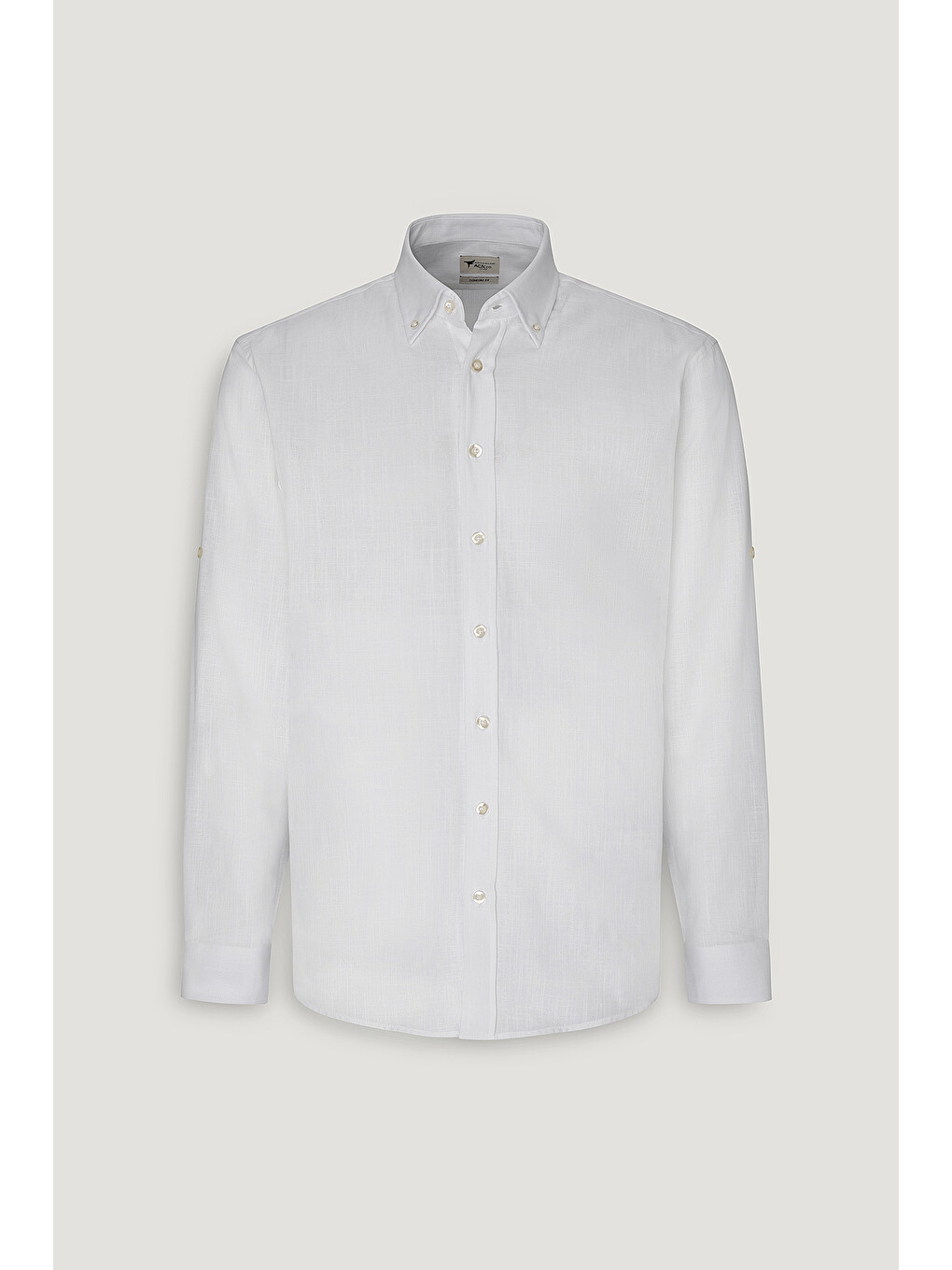 Erkek Beyaz Comfort Fit Rahat Kesim Düğmeli Yaka Casual Keten Gömlek-7