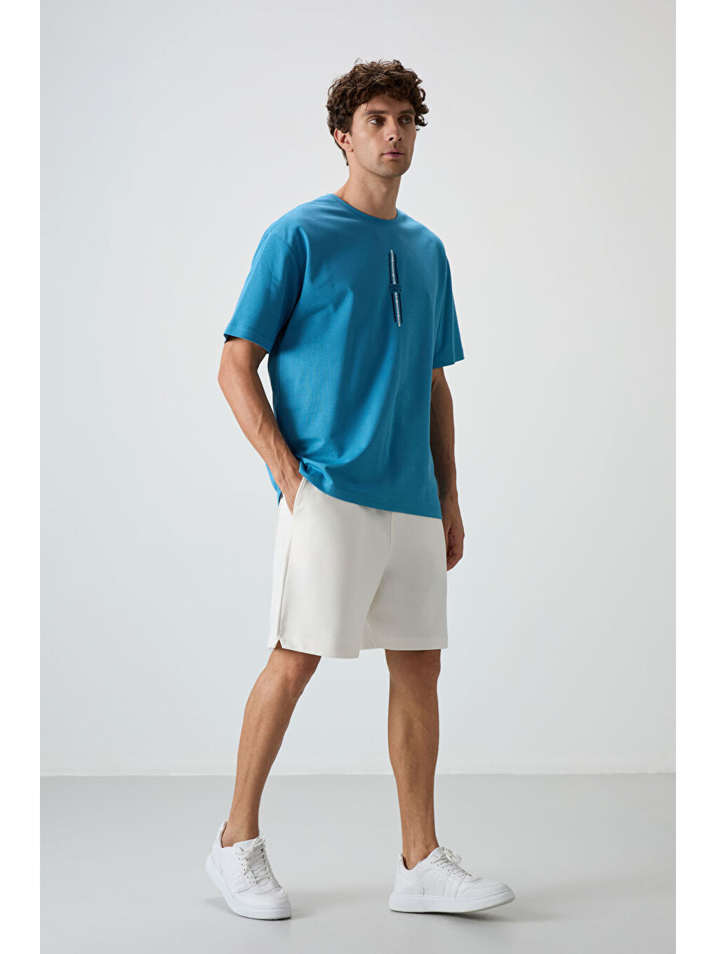 Ekru Pamuklu Kalın Yumuşak Dokulu Comfort Fit Basic Erkek Şort - 81274