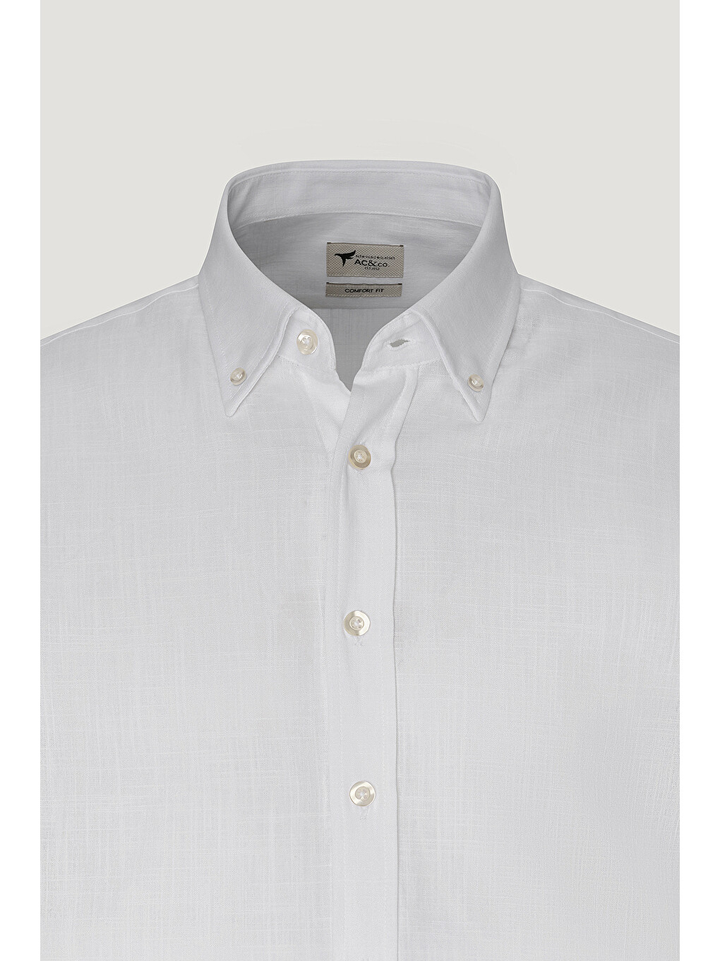 Erkek Beyaz Comfort Fit Rahat Kesim Düğmeli Yaka Casual Keten Gömlek-8