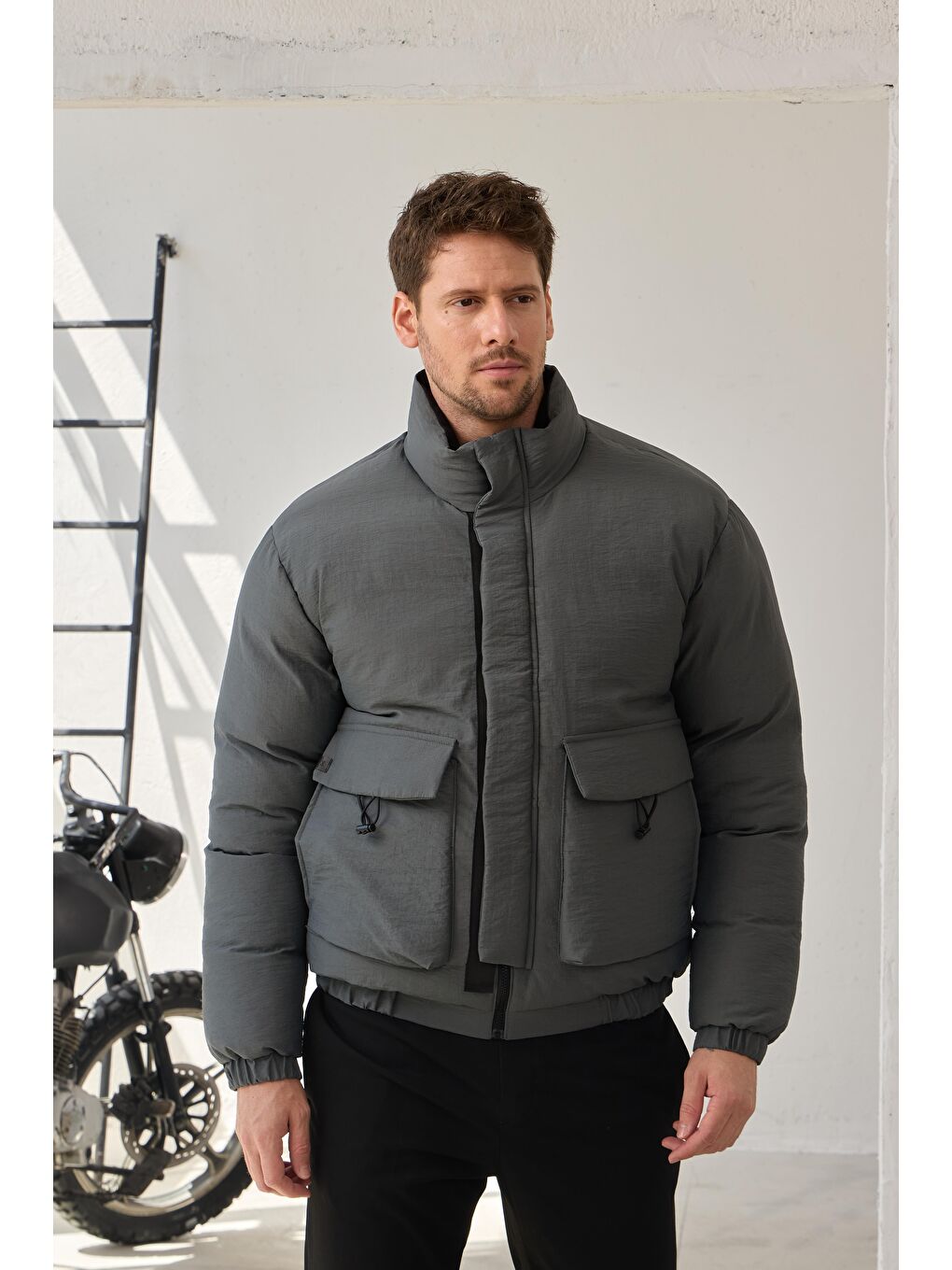 Erkek Torba Cepli Mont Antrasit-1