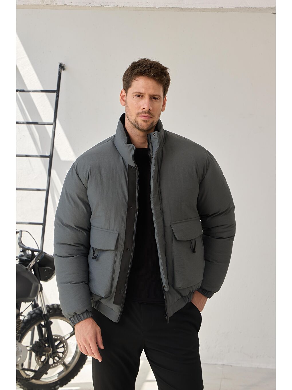 Erkek Torba Cepli Mont Antrasit-2