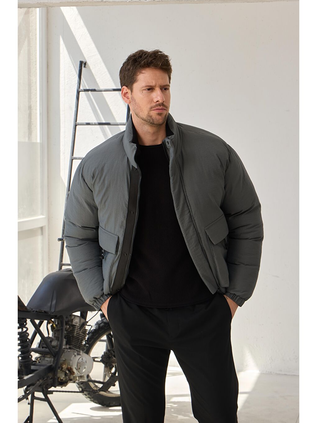 Erkek Torba Cepli Mont Antrasit-3