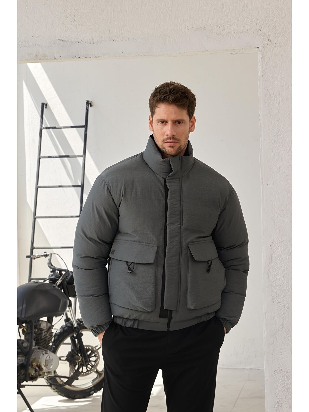 Erkek Torba Cepli Mont Antrasit-4