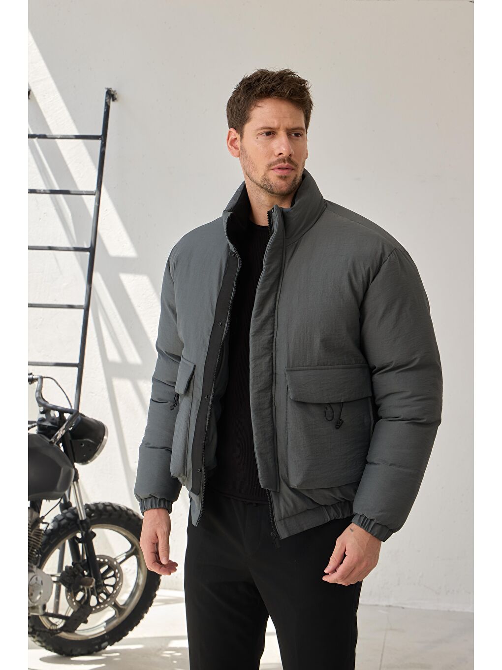 Erkek Torba Cepli Mont Antrasit-5