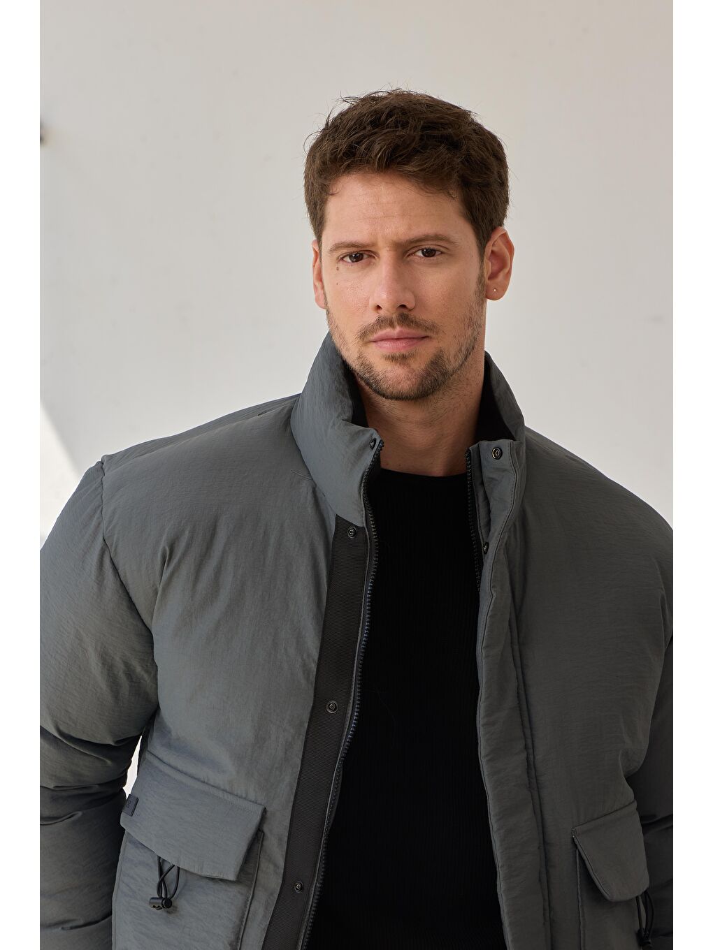 Erkek Torba Cepli Mont Antrasit-6