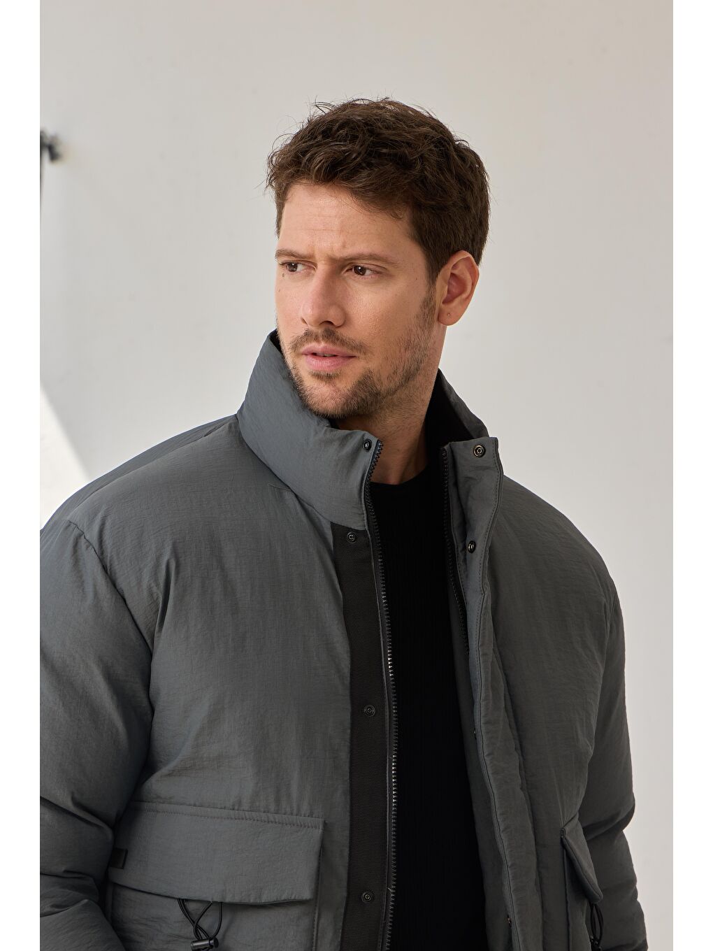 Erkek Torba Cepli Mont Antrasit-7