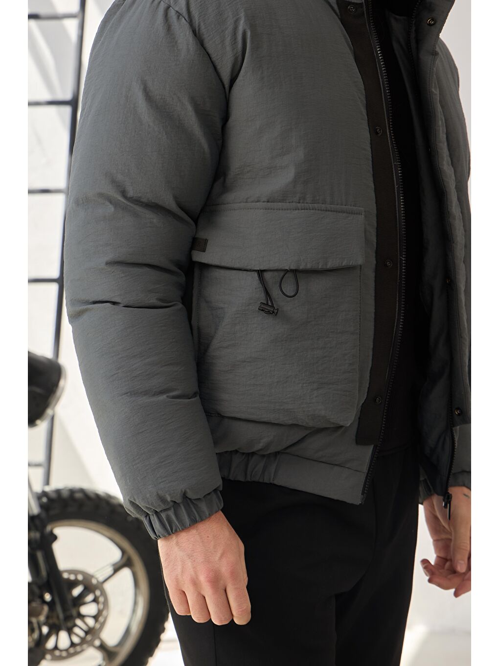 Erkek Torba Cepli Mont Antrasit-8