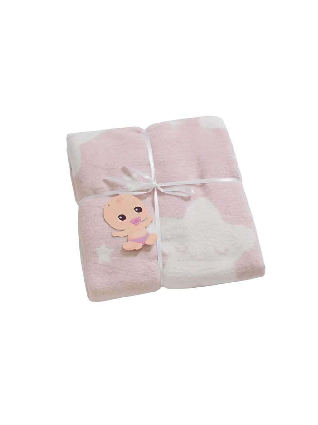 Pembe Pamuklu Çift Taraflı Bebek Battaniye 100x120 Star Açık Pudra-1