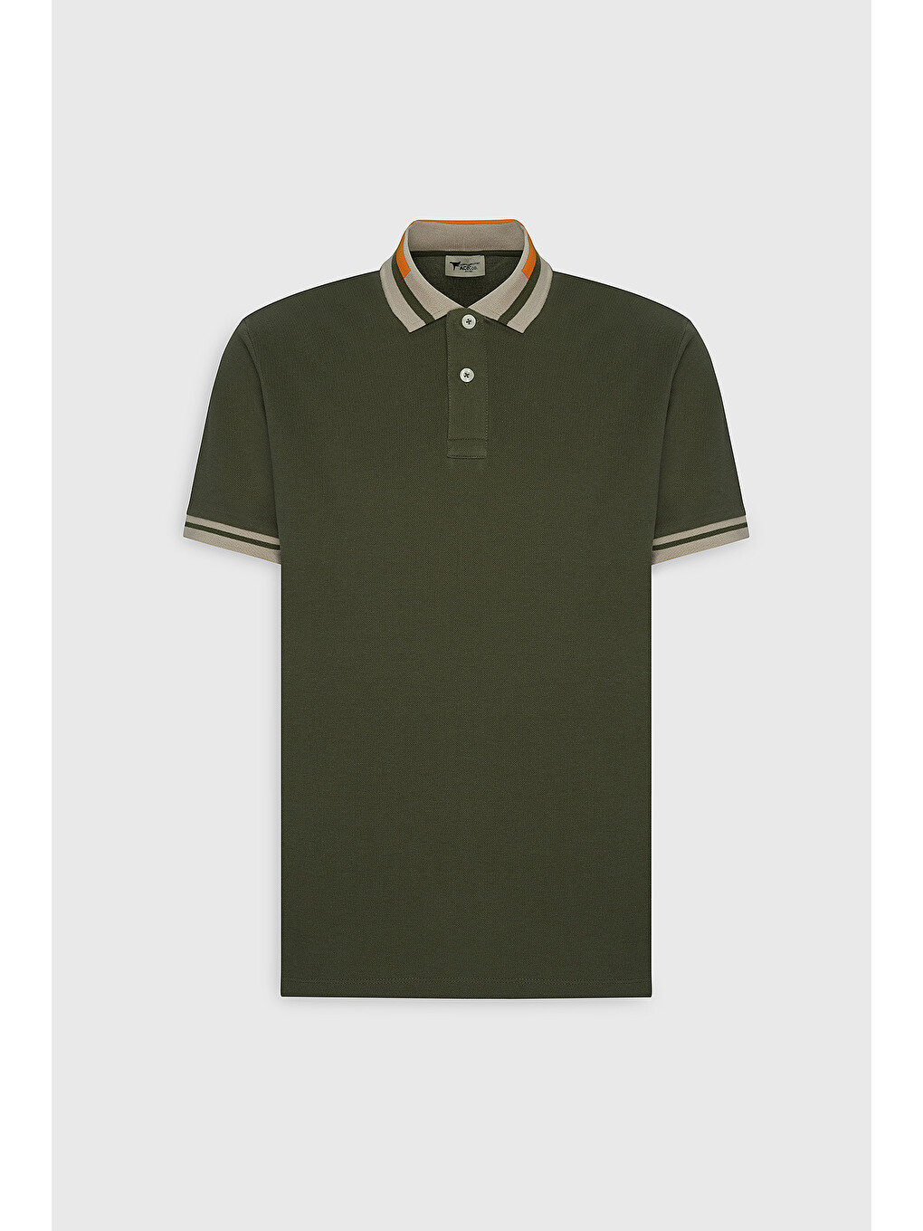 Erkek Haki Slim Fit Dar Kesim %100 Pamuk Polo Yaka Tişört-1