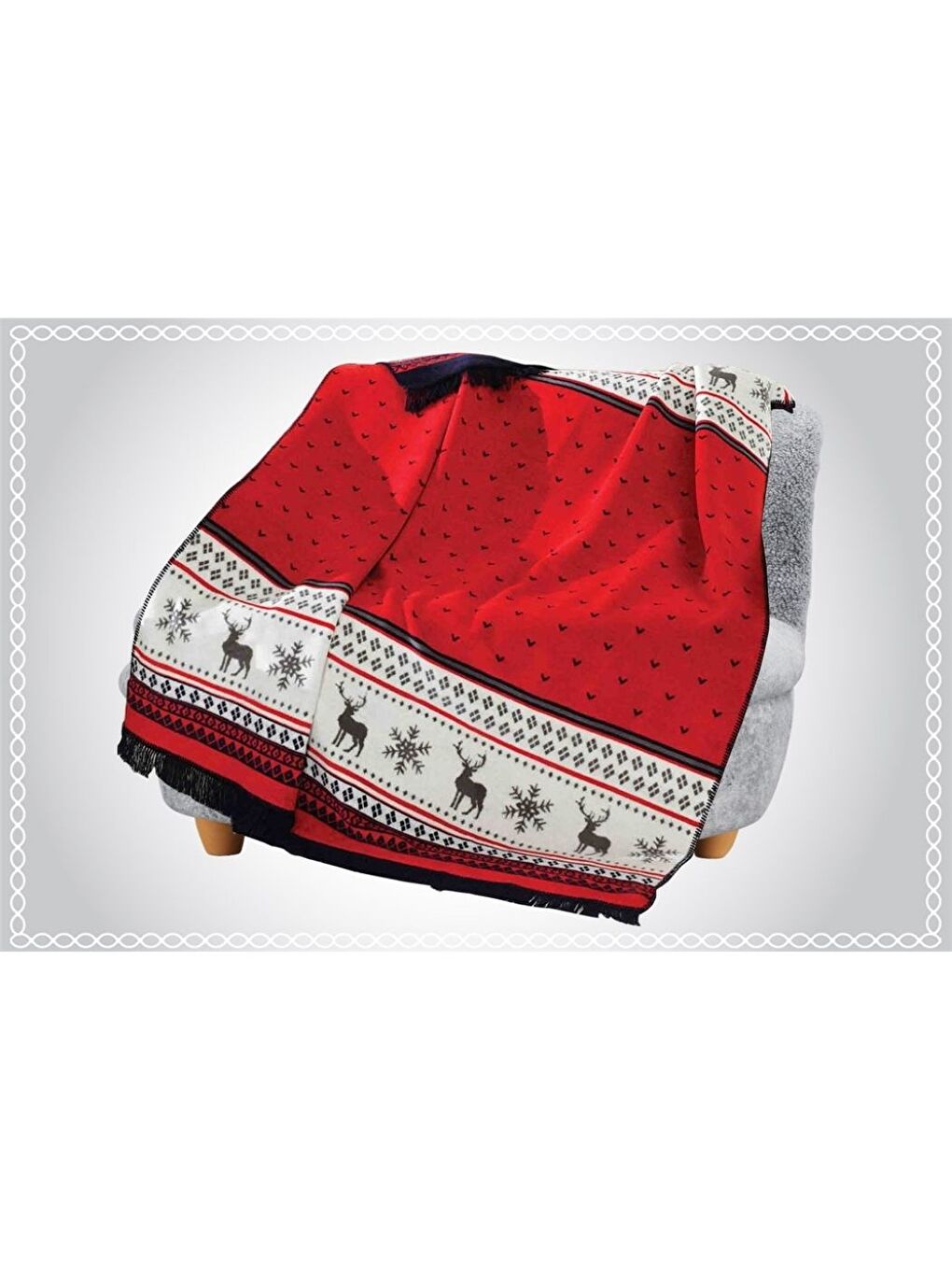 Çift Kişilik Pamuklu Battaniye 200x220 Carmelo Kırmızı Lacivert-1