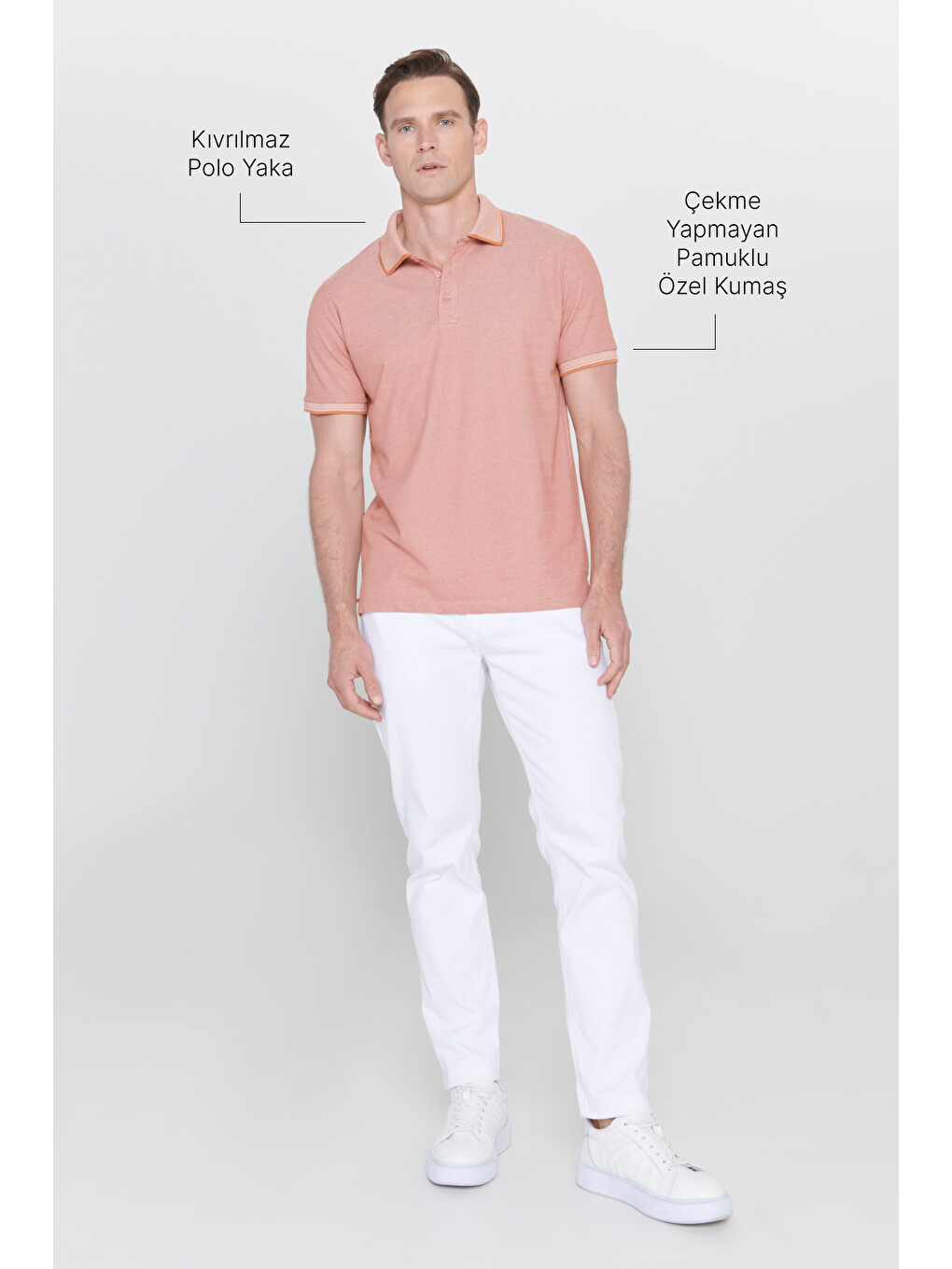 Kahverengi Erkek Kiremit-Bej Slim Fit Dar Kesim Kıvrılmaz Polo Yaka Kısa Kollu Tişört-3