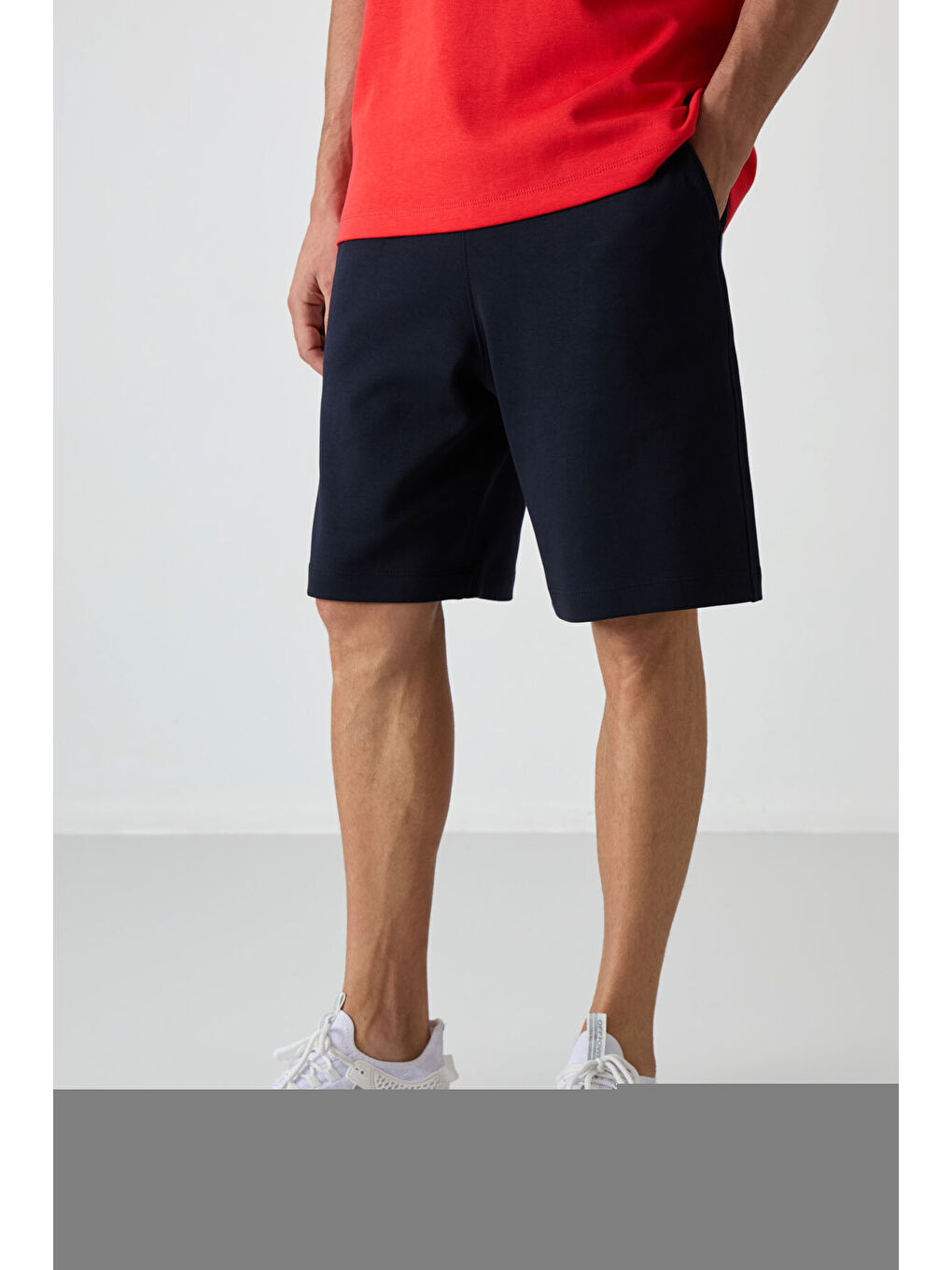 Kırmızı Lacivert Pamuklu Kalın Yumuşak Dokulu  Fit Basic Şortlu Takım - 85249-7