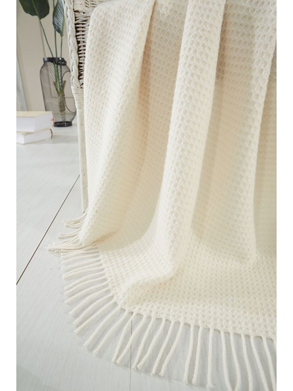 Ekru Yün-Pamuk Karışımlı TV Battaniye 130x170 Nude-3