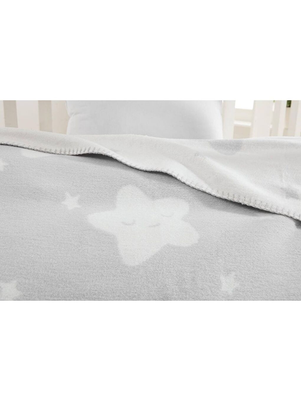 Pamuklu Çift Taraflı Bebek Battaniye 100x120 Star Açık Gri-1