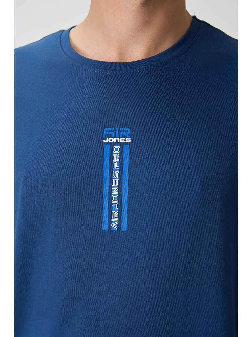 Mavi %100 Pamuk Kalın Yumuşak Dokulu  Fit Baskılı Erkek Tişört - 88360-2