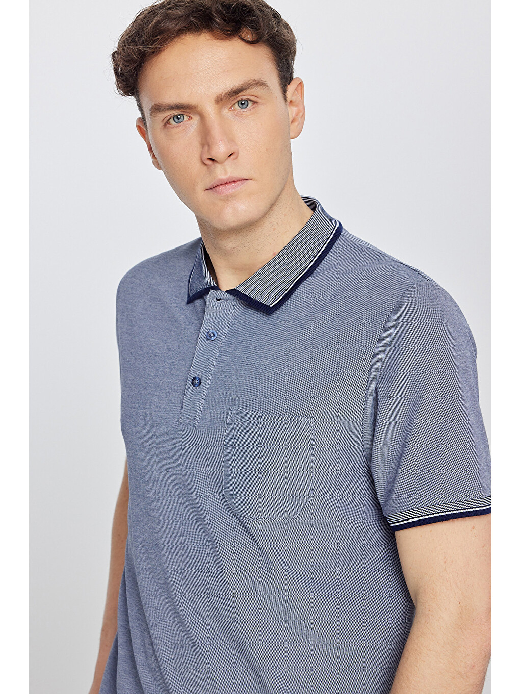 Erkek Lacivert Pamuklu Comfort Fit Rahat Kesim Polo Yaka Cepli Tişört-4