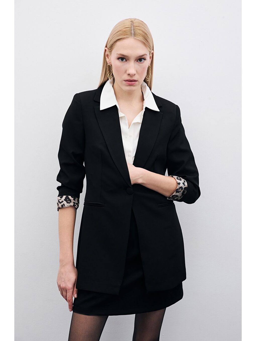 Mono Yaka Klasik Ceket - Siyah-1