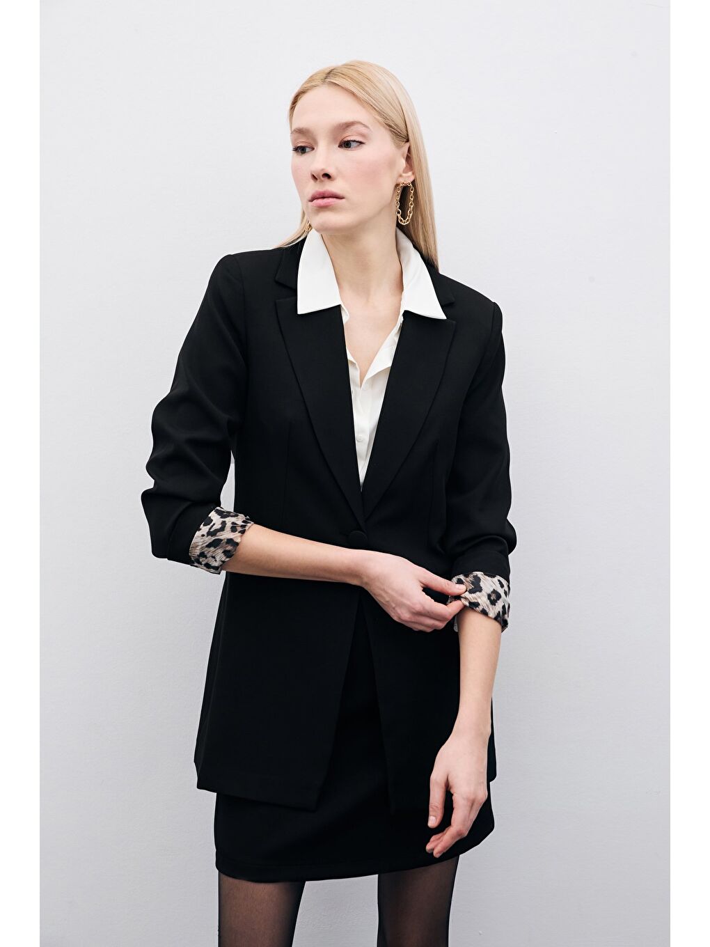 Mono Yaka Klasik Ceket - Siyah-2