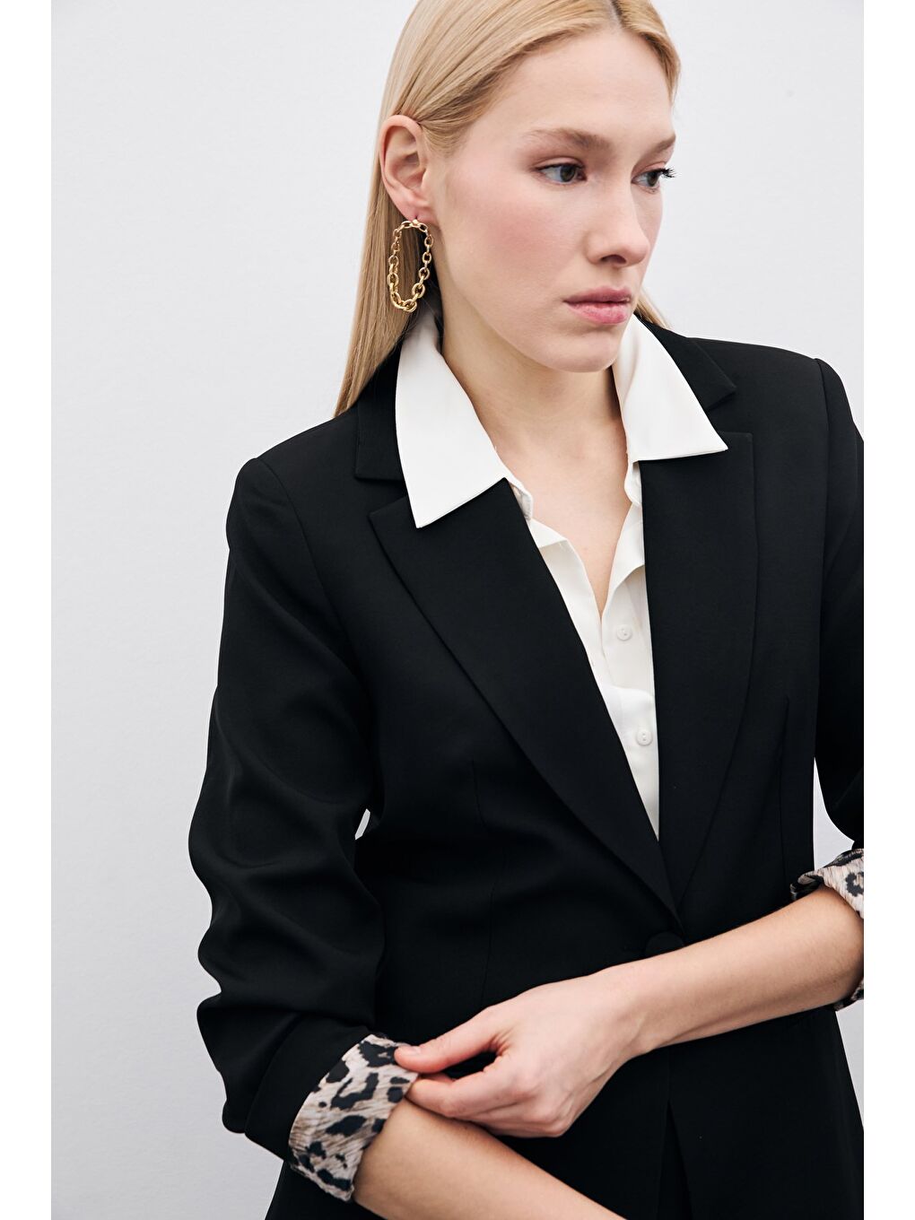 Mono Yaka Klasik Ceket - Siyah-5