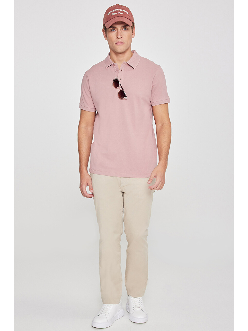 Pembe Erkek Gül Kurusu Slim Fit Dar Kesim Polo Yaka %100 Pamuk Kısa Kollu Tişört-7