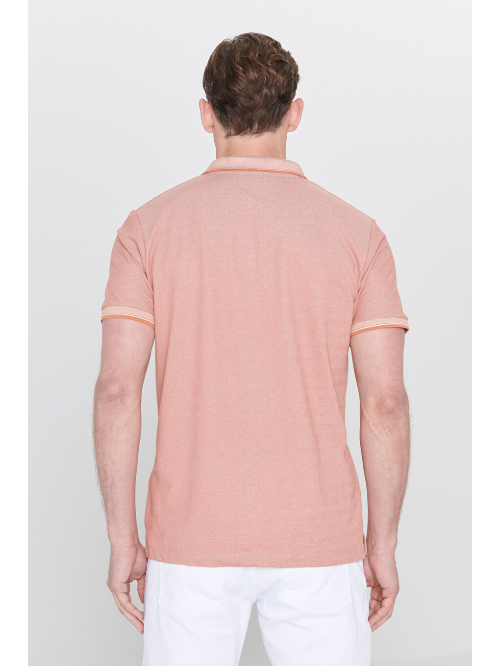 Kahverengi Erkek Kiremit-Bej Slim Fit Dar Kesim Kıvrılmaz Polo Yaka Kısa Kollu Tişört-9