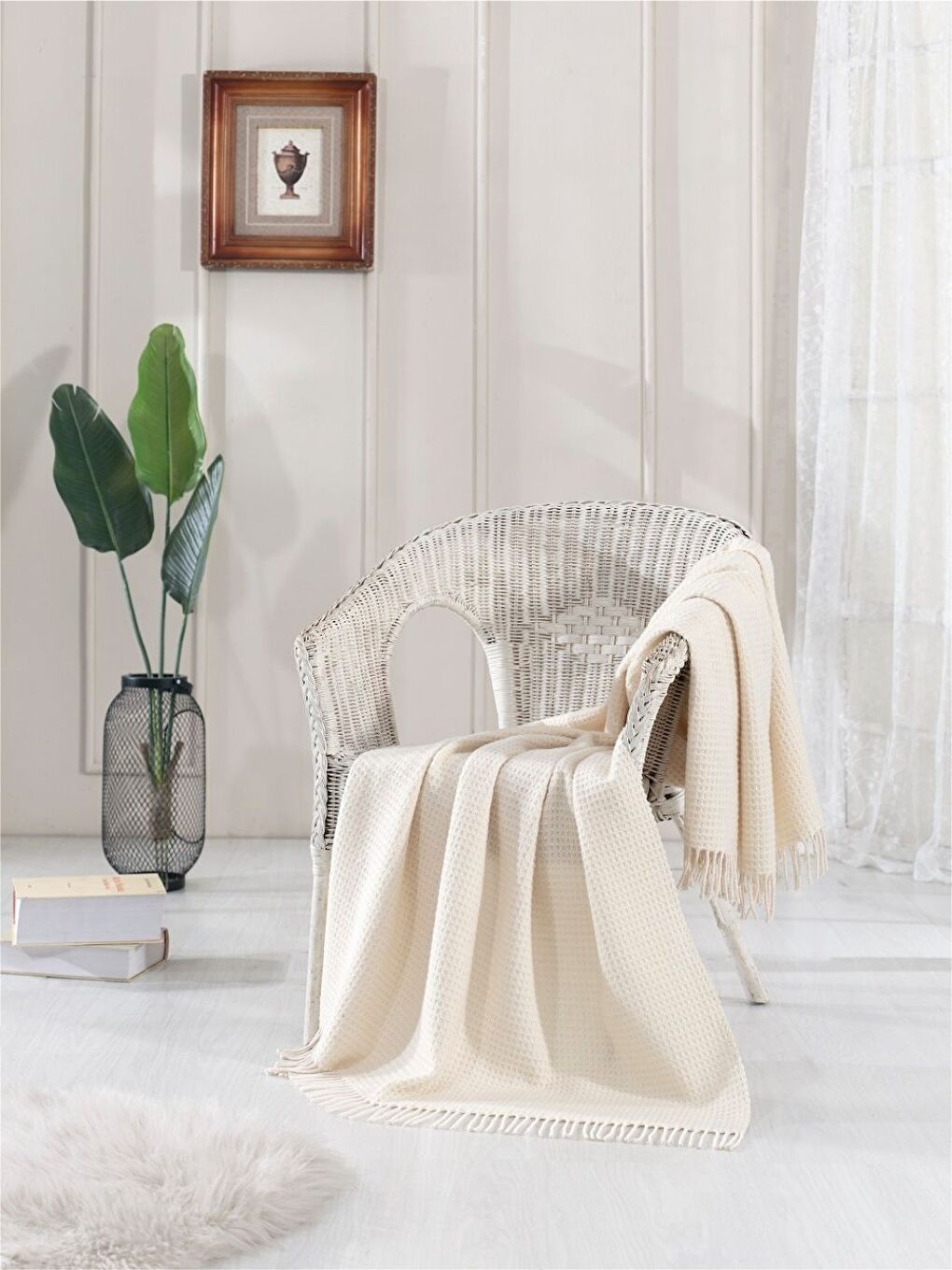 Ekru Yün-Pamuk Karışımlı TV Battaniye 130x170 Nude-7