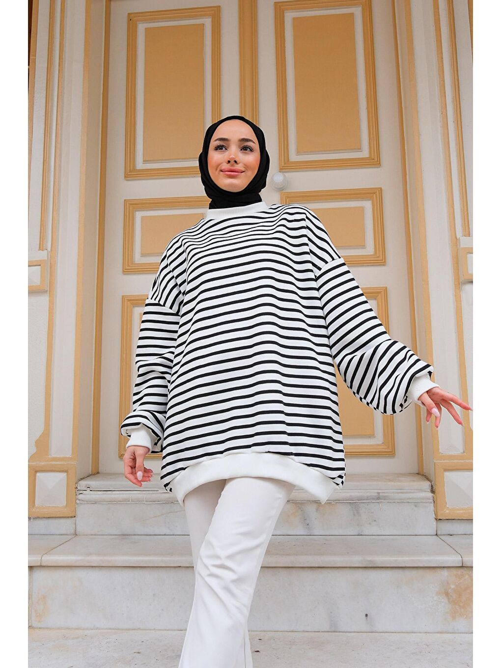 Kadın Çizgili Sweat Siyah