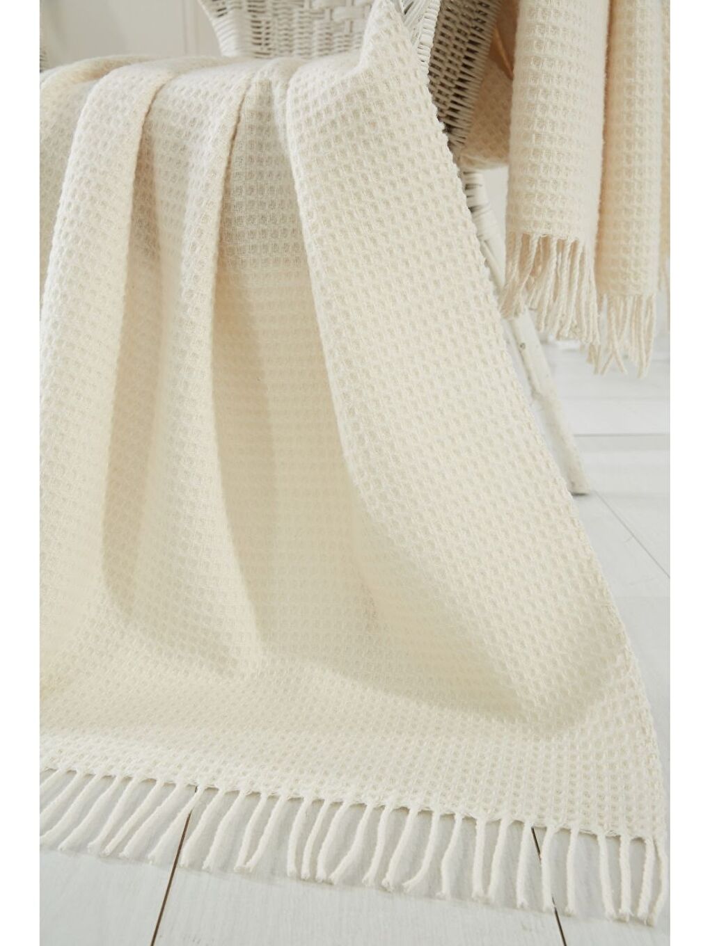 Ekru Yün-Pamuk Karışımlı TV Battaniye 130x170 Nude-8