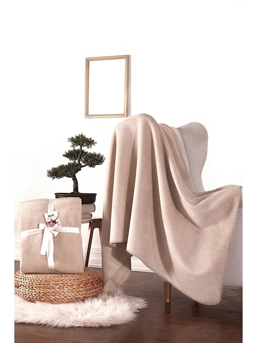 Pamuklu Tv Battaniye 127X155 Basic Bej