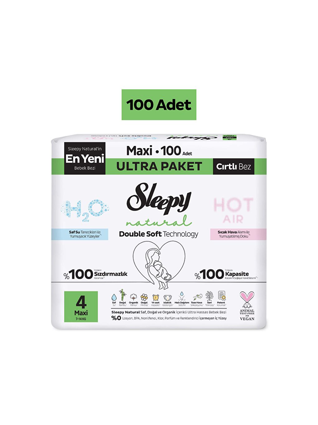 Natural Double Soft Ultra Paket Bebek Bezi 4 Numara Maxi 100 Adet-1
