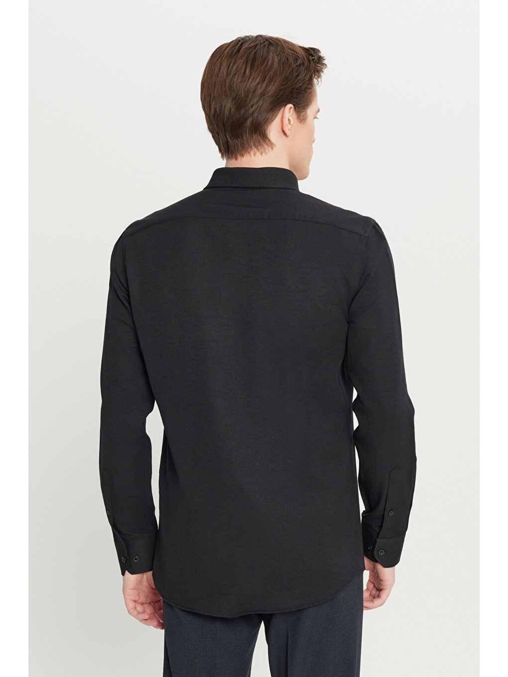 Erkek Siyah Tailored Slim Fit Dar Kesim Düğmeli Yaka Oxford Gömlek-8