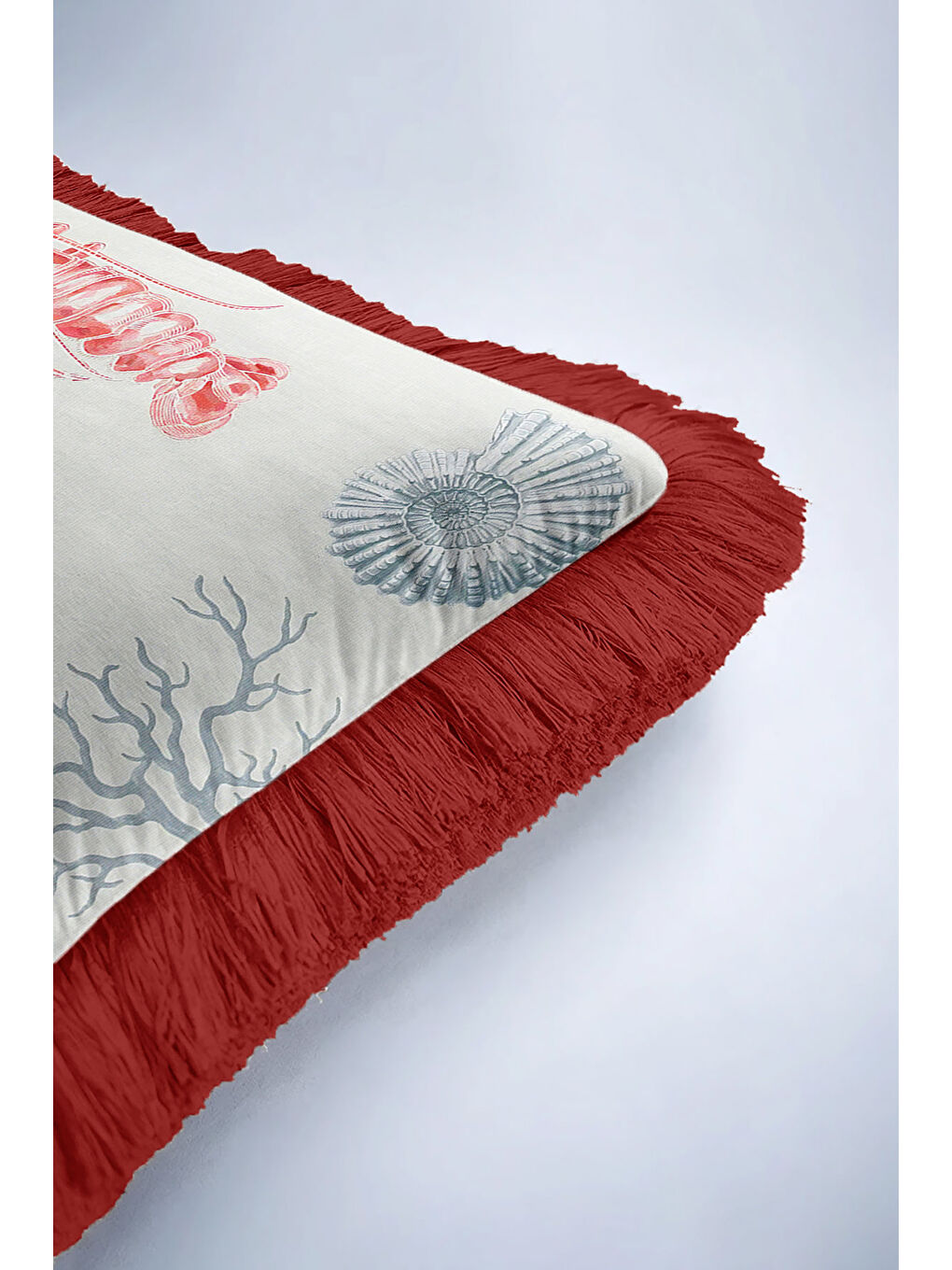 Karışık Lobster Marine Elegance Saçaklı Yastık Kılıfı - Akdeniz Sahili Kırmızı Mavi Püsküllü Kırlent Kılıfı-6