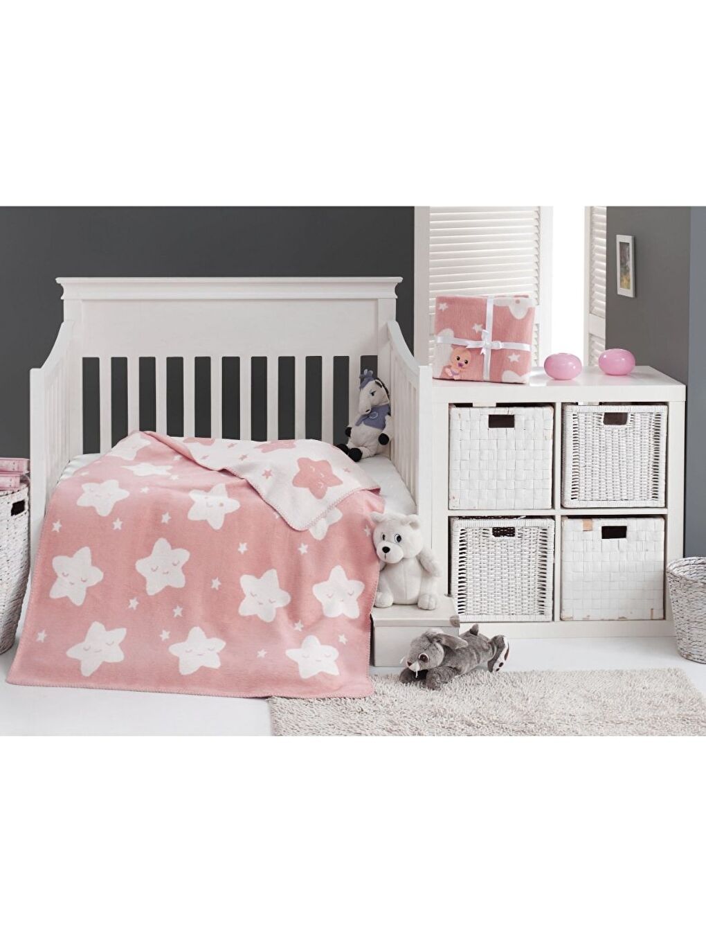 Pamuklu Çift Taraflı Bebek Battaniye 100x120 Star Pembe
