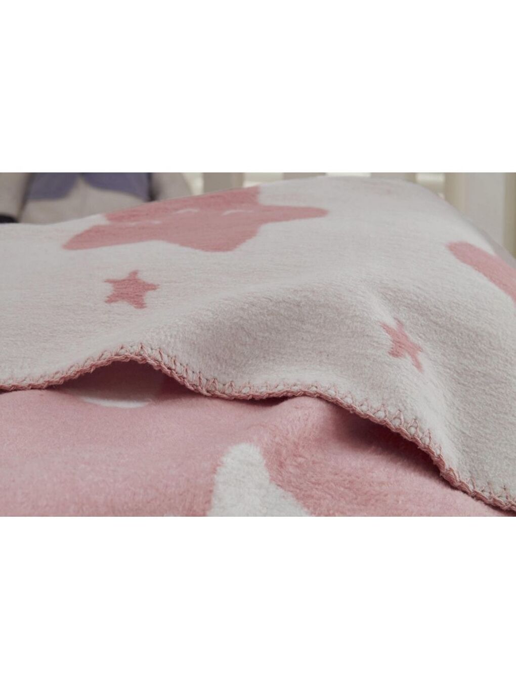Pamuklu Çift Taraflı Bebek Battaniye 100x120 Star Pembe-1