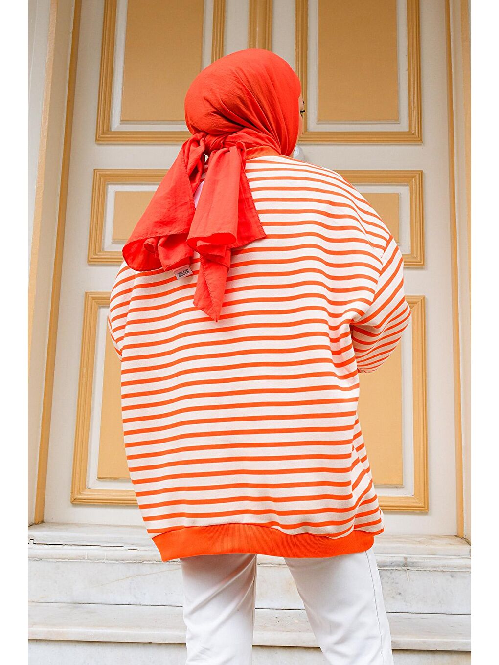 Kadın Çizgili Sweat Turuncu-3