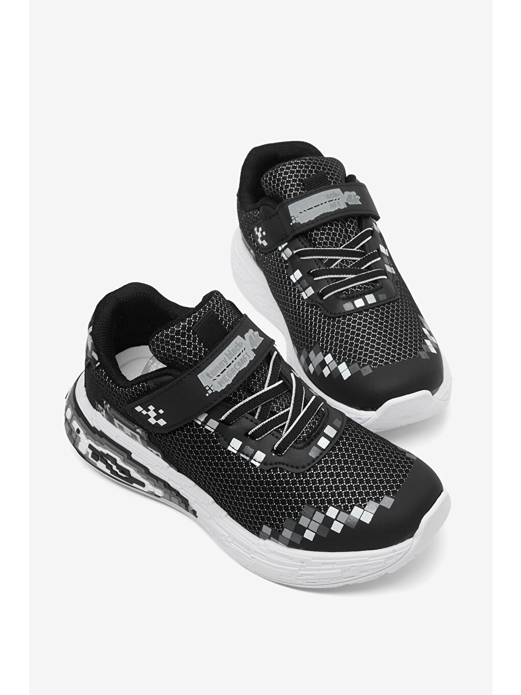 Çocuk Unisex Siyah Rahat Kalıp Nefes Alabilen Cırtlı Işıklı-Işıksız Sneaker-2