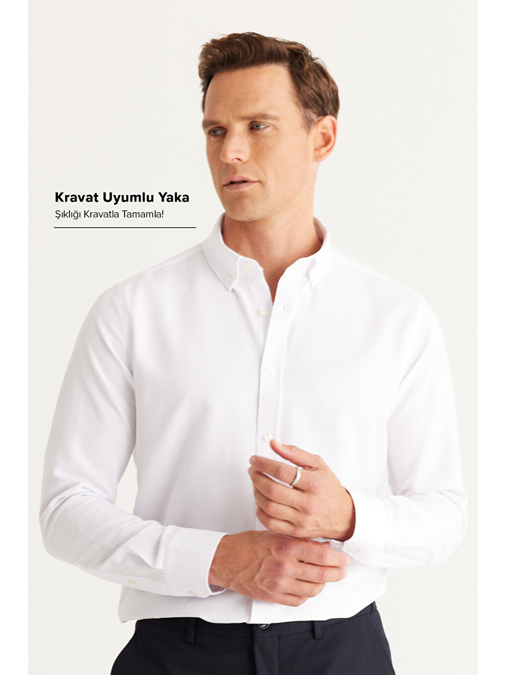Erkek Beyaz Tailored Slim Fit Dar Kesim Düğmeli Yaka Oxford Gömlek-1