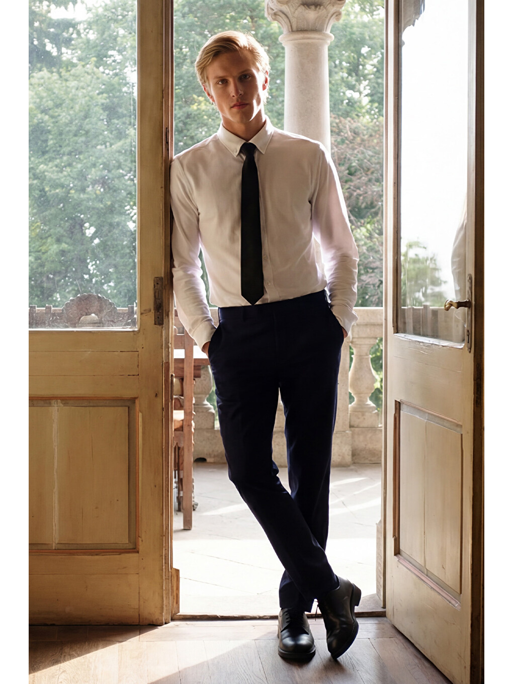 Erkek Beyaz Tailored Slim Fit Dar Kesim Düğmeli Yaka Oxford Gömlek-3
