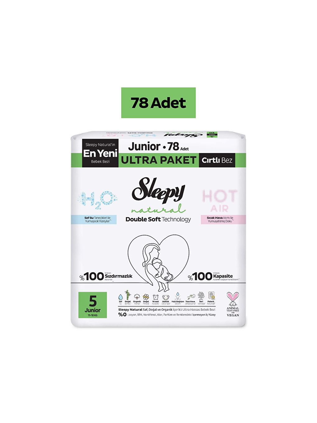 Natural Double Soft Ultra Paket Bebek Bezi 5 Numara Junior 78 Adet-1