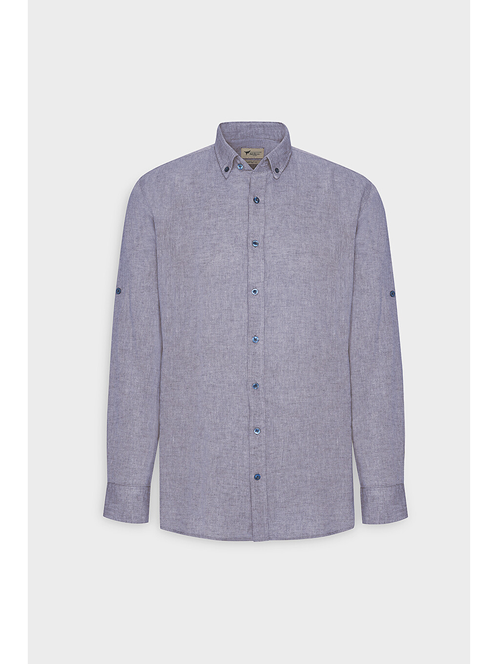 Erkek Lacivert Comfort Fit Rahat Kesim Düğmeli Yaka Casual Keten Gömlek-6