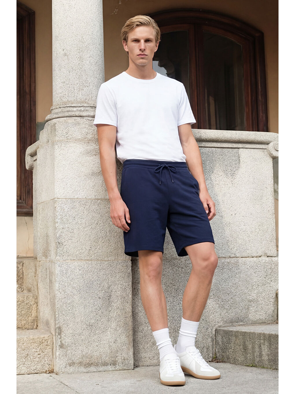 Erkek Beyaz Slim Fit Dar Kesim %100 Pamuk Bisiklet Yaka Kısa Kollu Tişört-8