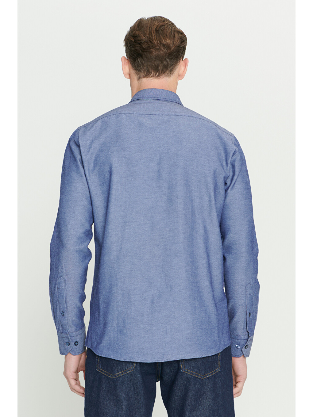 Erkek Lacivert Tailored Slim Fit Dar Kesim Düğmeli Yaka Oxford Gömlek-9