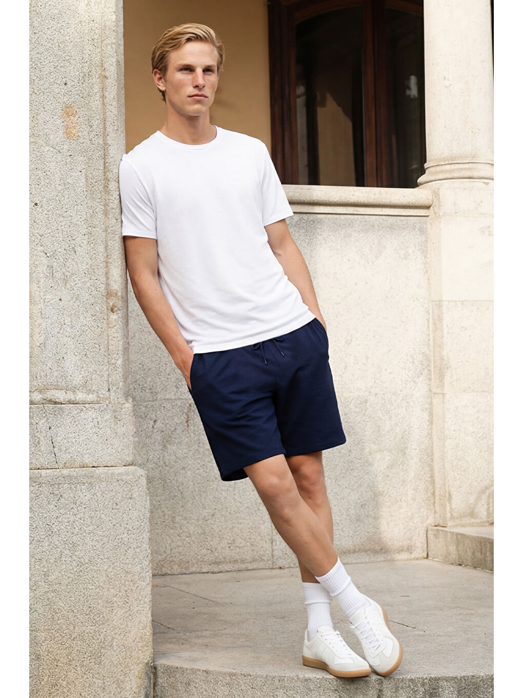 Erkek Beyaz Slim Fit Dar Kesim %100 Pamuk Bisiklet Yaka Kısa Kollu Tişört-10