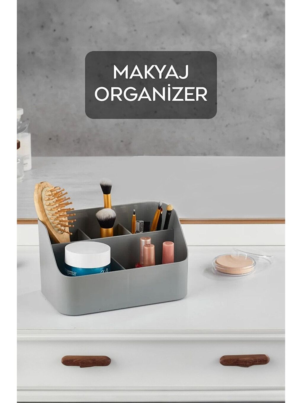 5 Bölmeli Makyaj Organizer - Takı Kozmetik Aksesuar Düzenleyici Saklama Kutusu Antrasit