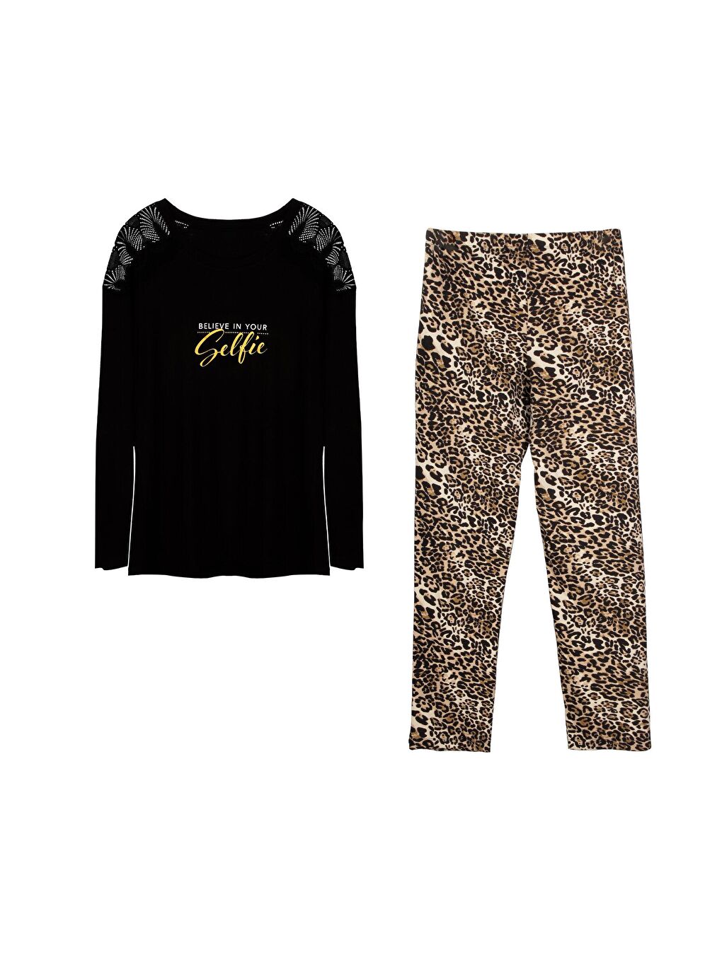 Siyah Kadın Uzun Kol Viskon Pijama Takım