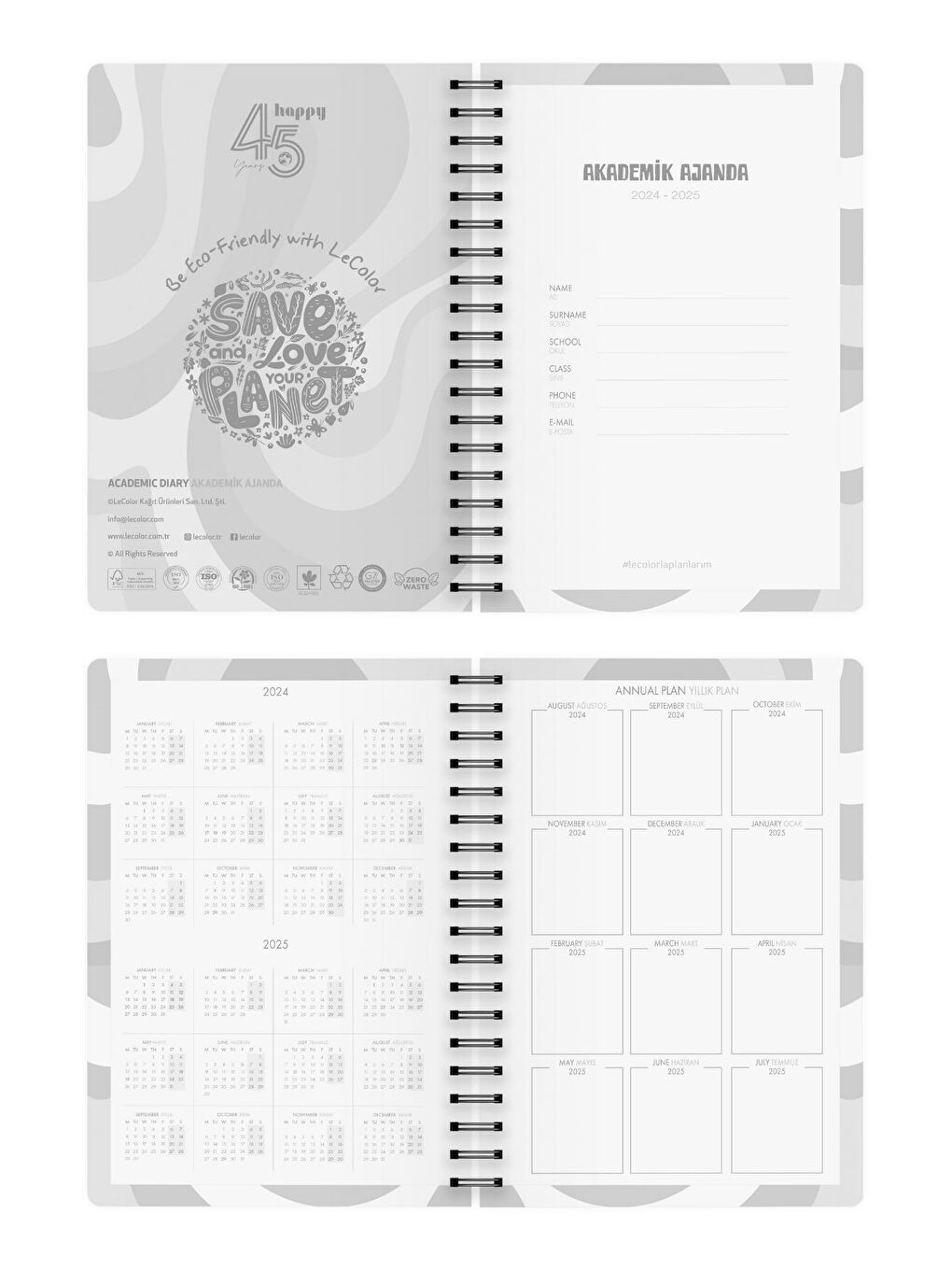 Akademik Ajanda 17x24 cm Spiralli 24/25 Empire Gri-2
