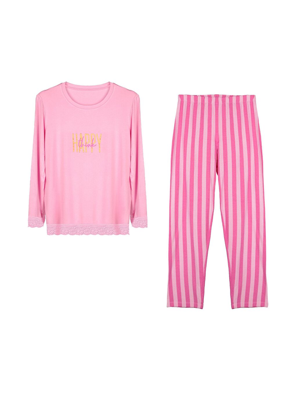 Dominant Pembe Kadın Uzun Kol Viskon Pijama Takım