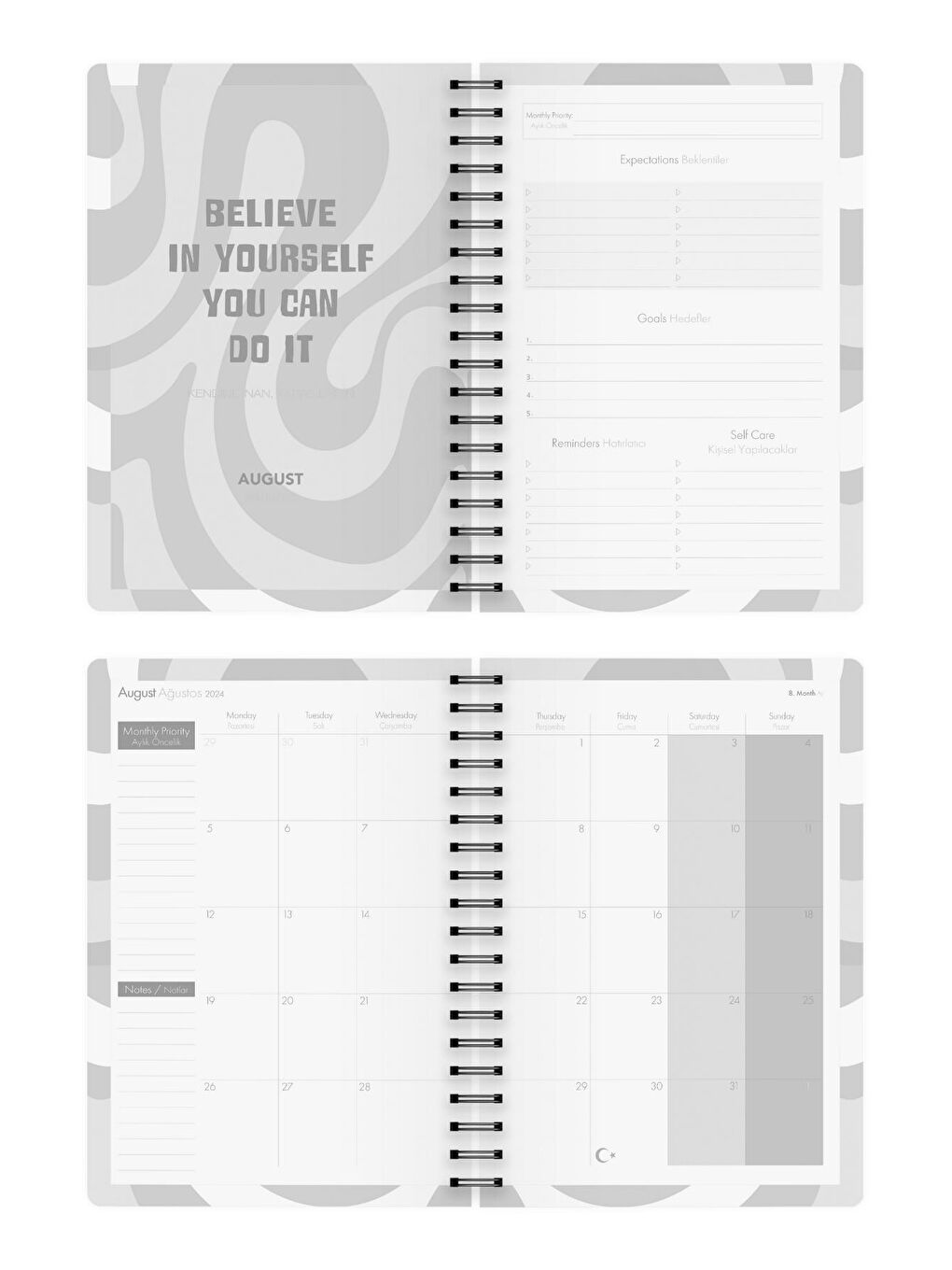 Akademik Ajanda 17x24 cm Spiralli 24/25 Empire Gri-5