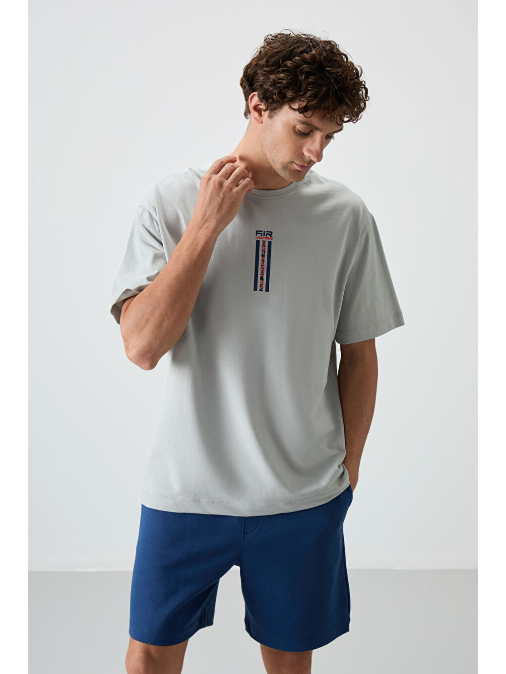 Bej Taş %100 Pamuk Kalın Yumuşak Dokulu  Fit Baskılı Erkek Tişört - 88360-3