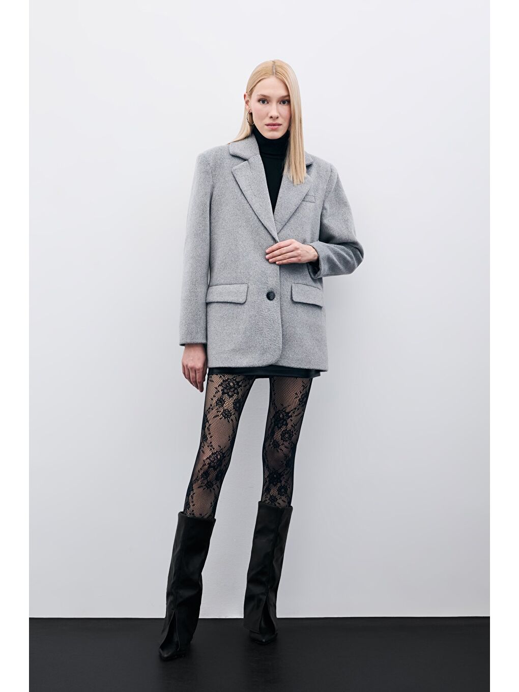 Düğmeli Kaşe Ceket - Antrasit-2